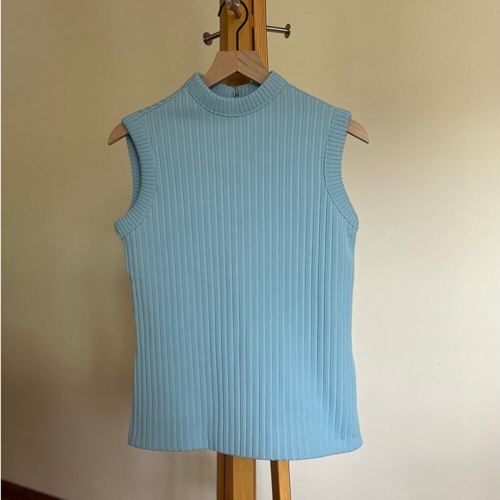 Vintage light blue ribbed mock-neck sweater tank
